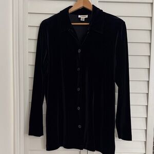 Talbots, Black, Velvet, Button-Up Shirt, SZ Medium